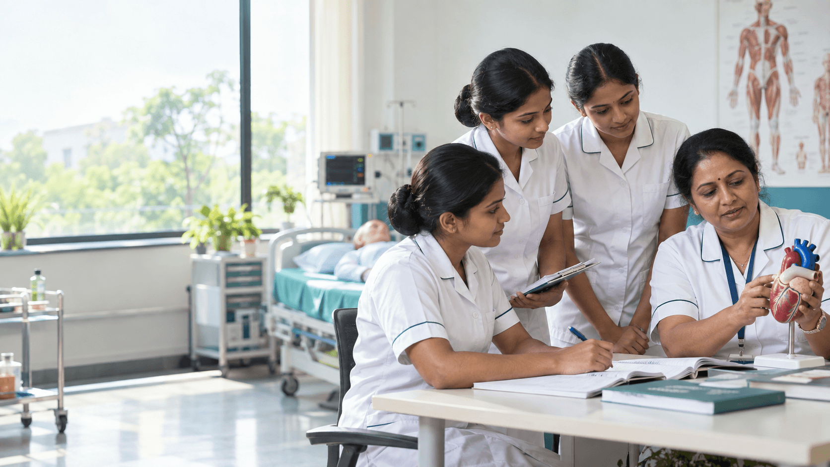 Nursing students learning alongside a clinical mentor